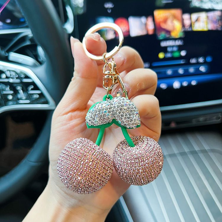 Funkelnder Kirsch-Schlüsselanhänger – Autoschlüssel und Taschenanhänger aus Keramik mit Strasssteinen (das perfekte Geschenk für Sie)_voghion.com