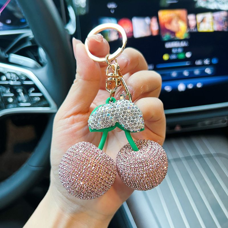 Llavero de cereza brillante: llavero de cerámica con diamantes de imitación para llaves de coche y bolso (el regalo perfecto para ella)_voghion.com