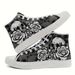 Calzado de lona de caña alta con calavera y rosa: transpirable, resistente, ideal para actividades al aire libre, gimnasio y senderismo | Diseño informal con cordones_voghion.com