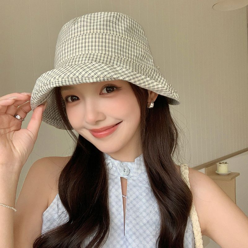 Chapeau de pêcheur à carreaux pour enfants, chapeau de soleil ondulé d'été, sac polyvalent de voyage, chapeau de soleil pliable, nouvelle collection 2025_voghion.com