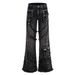 Men's Deconstructed Workwear Jeans - Raw Hem Bootcut Pants With Lace-Up Detail (Charcoal, S-3XL)_voghion.com