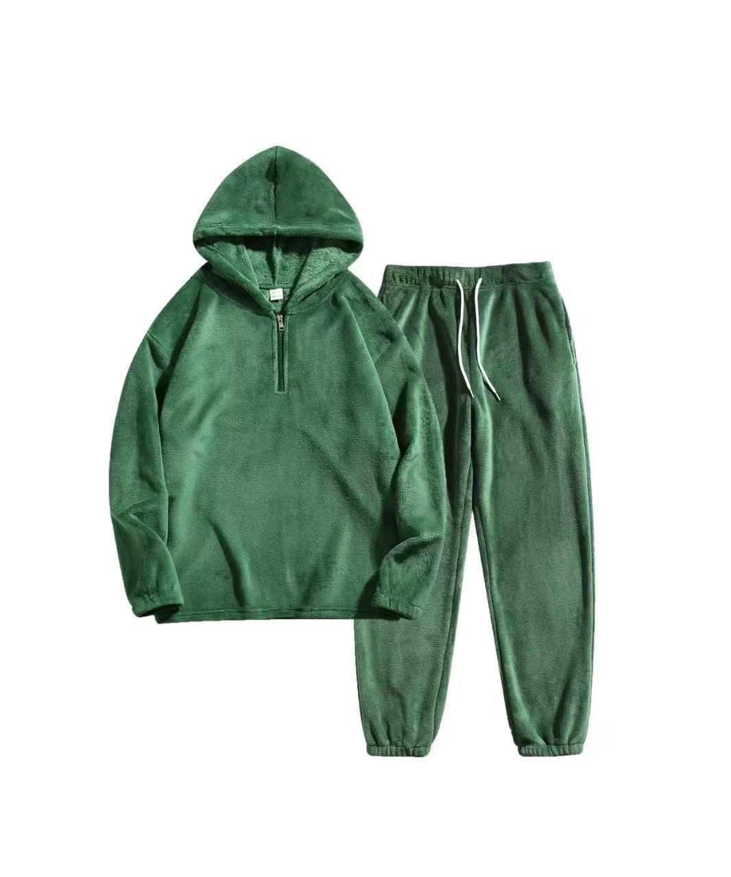 "Men's Hooded Sweatshirt & Jogger Set – Solid Color Casual Two-Piece For Autumn & Winter – Black/Grey/Army Green/Camel"_voghion.com