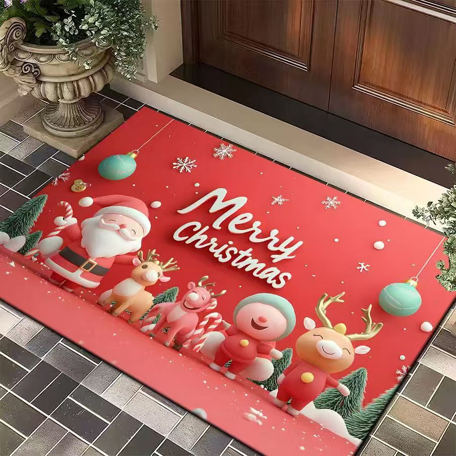 Rote, festliche Weihnachts-Fußmatte – Dekoration für Eingangsbereich und Küche – Schnelltrocknend und rutschfest_voghion.com