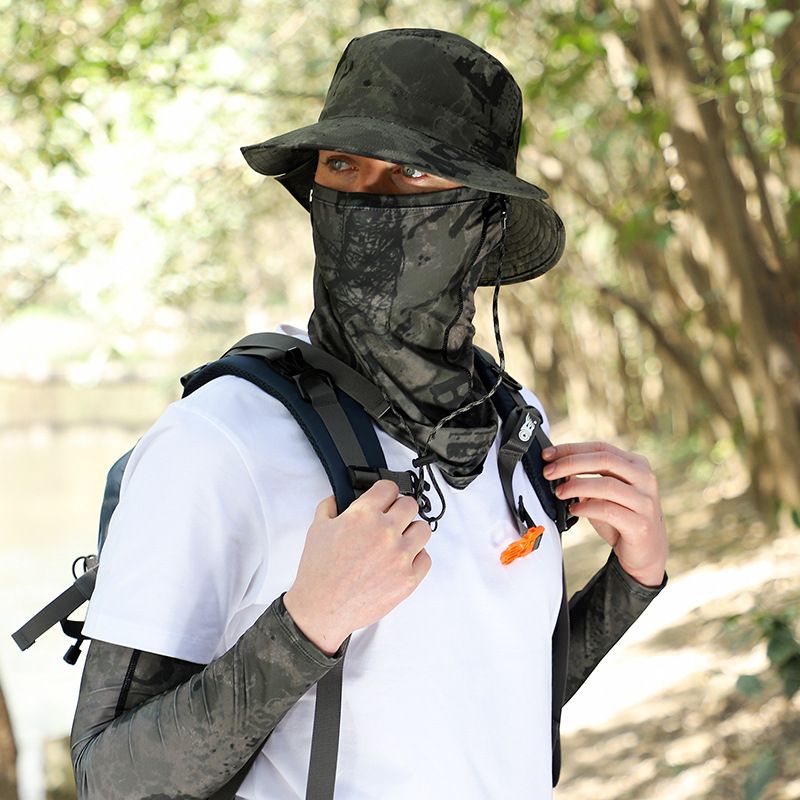 Set di protezione solare per esterni - Cappello da pescatore rinfrescante con protezione UPF 50+, copricollo e maniche, leggero e traspirante per escursionismo e viaggi._voghion.com