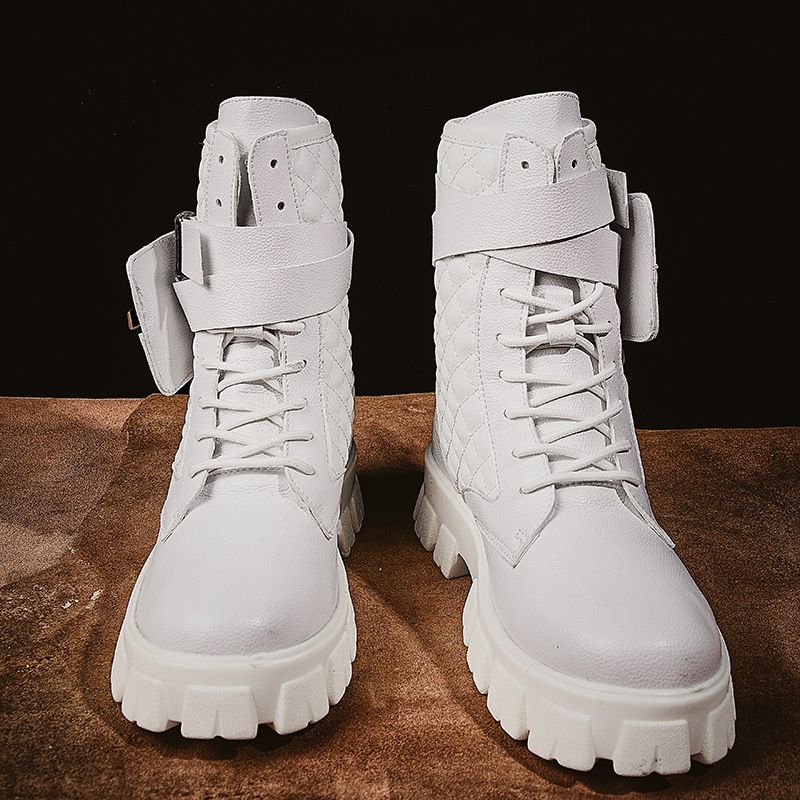 Europeu outono masculino quente martin botas branco alto superior retro moda passarela na moda bolso motociclista_voghion.com