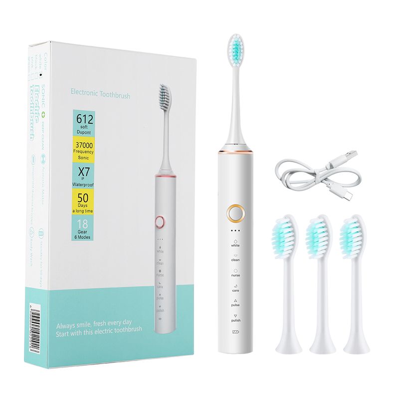 Spazzolino elettrico sonico a setole morbide per adulti, set di testine di ricambio ricaricabili_voghion.com