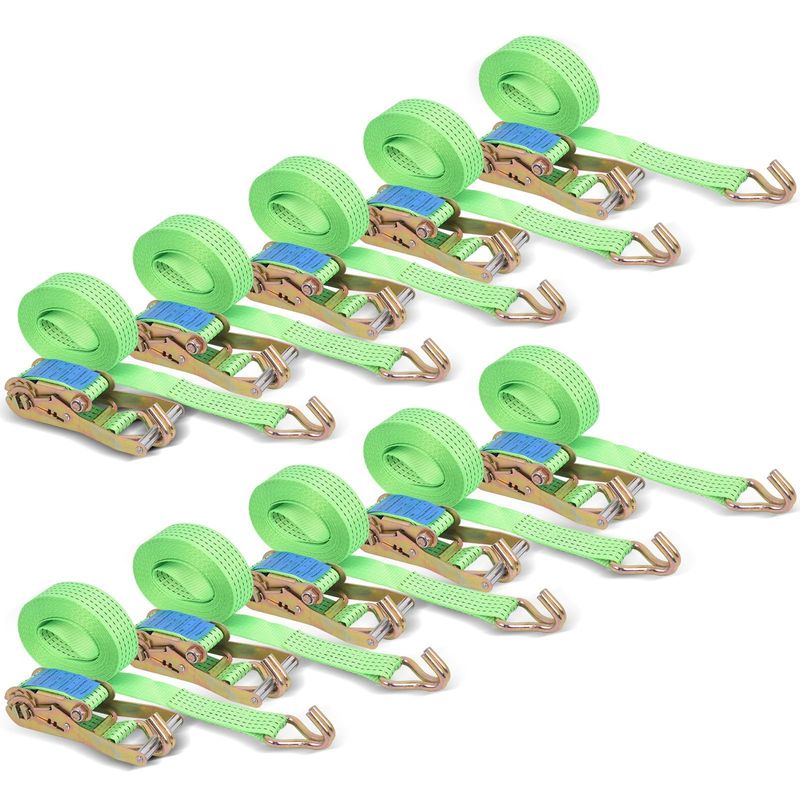 10 Pack Ratchet Straps With J Hooks, 3307 Lbs Working Load Limit, 2" X 26' Heavy Duty Tie Down Straps Ratchet Cargo Truck Straps For Flatbed, Truck, Trailers Pickup, Moving Appliances_voghion.com