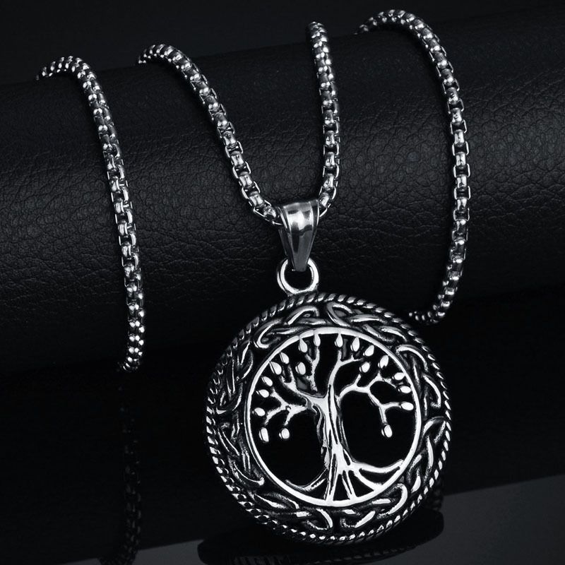 Accessories: of Life Necklace, Stainless Steel Round Pendant, Family Tree Protector Necklace_voghion.com