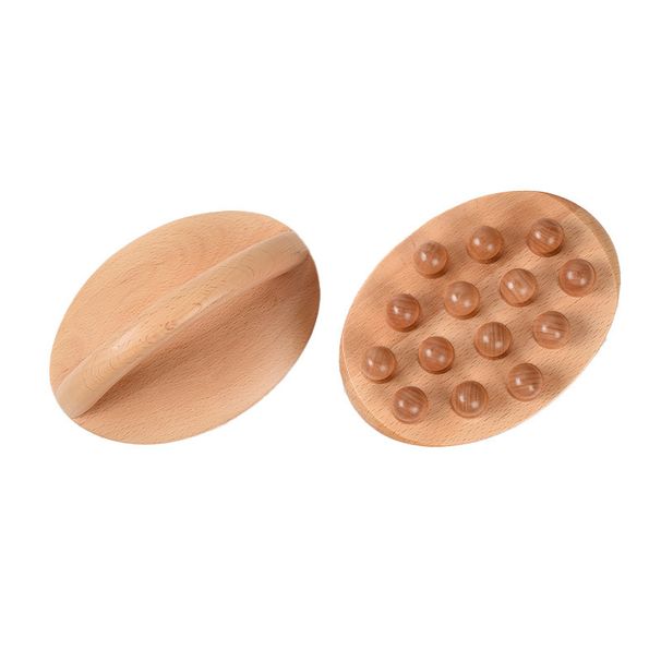 14 Beads Handheld Gua Sha Massage Brush Natural Wood Waist Leg Body Meridian Scraping SPA Therapy Anti Cellulite Relaxation Tool_voghion.com