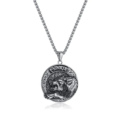 Asmeninis vikingų „Aoding Fenille Wolf“ pakabukas su titano plieno karoliais vyrams_voghion.com