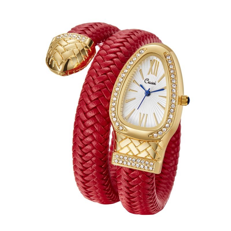 Orologio al quarzo con personalità alla moda con testa di serpente e cinturino in pelle con diamanti_voghion.com