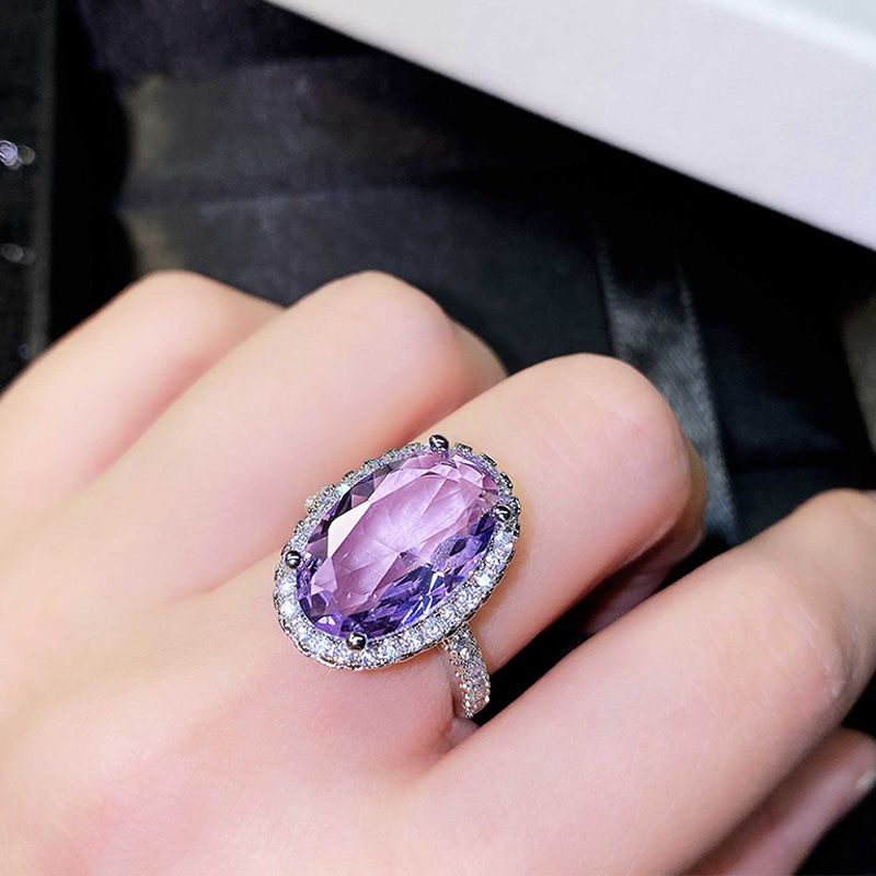 Cao Shi Live Amethyst Micro Pave Zircon Large Oval Engagement Gemstone Ring For Women_voghion.com