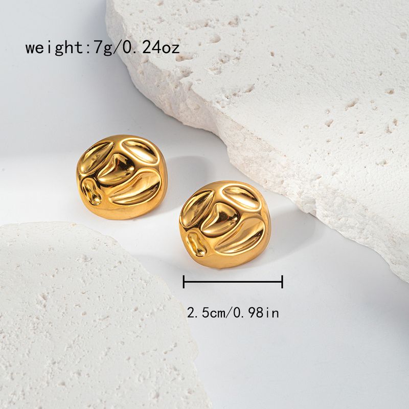 1 paio di orecchini a bottone rotondi irregolari in stile casual e cool, in acciaio inossidabile 304, placcati in oro 14K_voghion.com