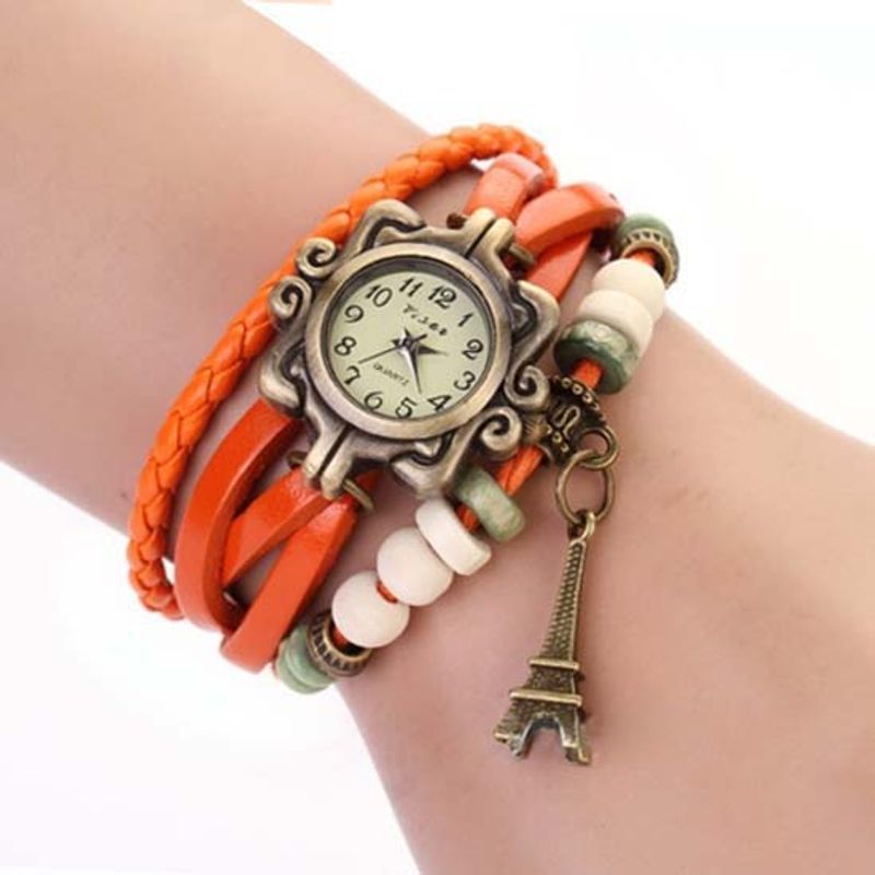 Yamaler Women Vintage Eiffel Tower Multilayer Braided Faux Leather Bracelet Wrist Watch_voghion.com