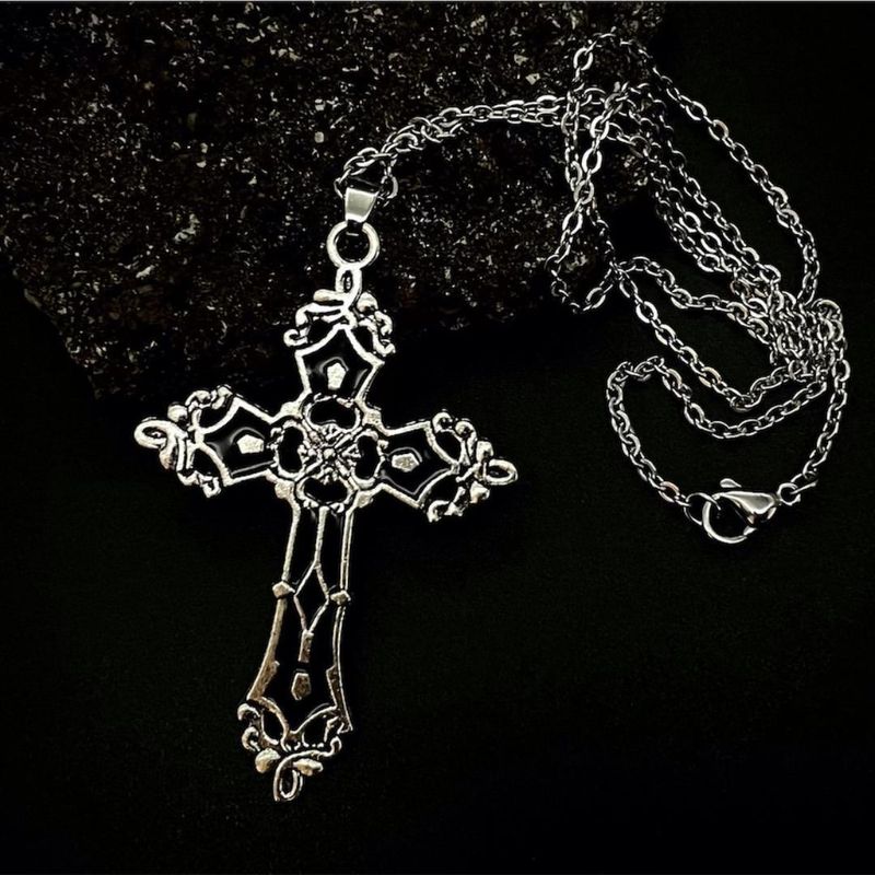 Halsband heta försäljning röd ros silver kors halsband, gotisk gåva_voghion.com