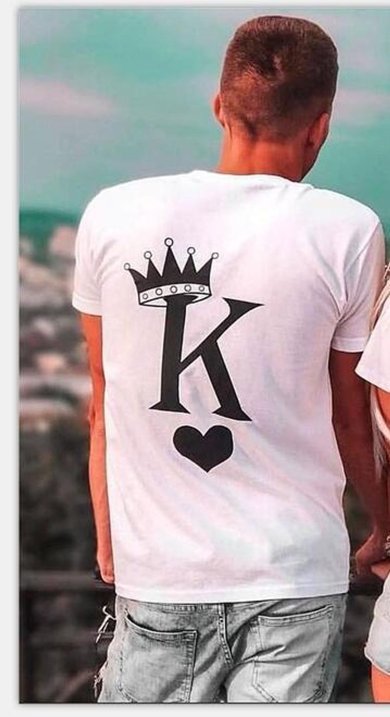 Homme vêtements amoureux ensemble femme Q amour couronne rouge blanc K amour amoureux manches courtes décontracté saint valentin T-shirt_voghion.com