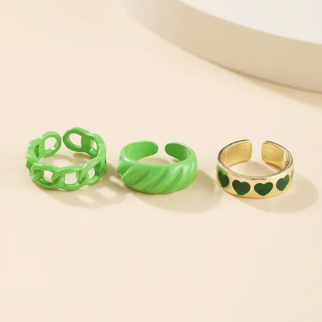 Vendite calde Nuovo set di anelli con cuore in cristallo verde per le donne Anello geometrico in smalto Yin Yang Gioielli alla moda per ragazze_voghion.com