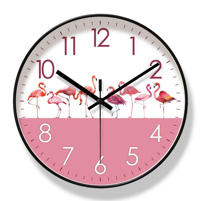 Yipula 6634 Flamingo Pink Love Wall Watch Silent Sweep Second Quartz Clock_voghion.com