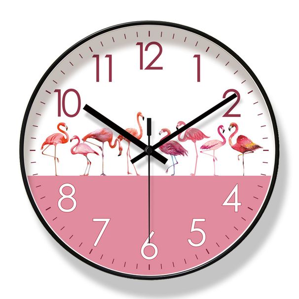 Yipula 6634 Flamingo Pink Love Wall Watch Silent Sweep Second Quartz Clock_voghion.com