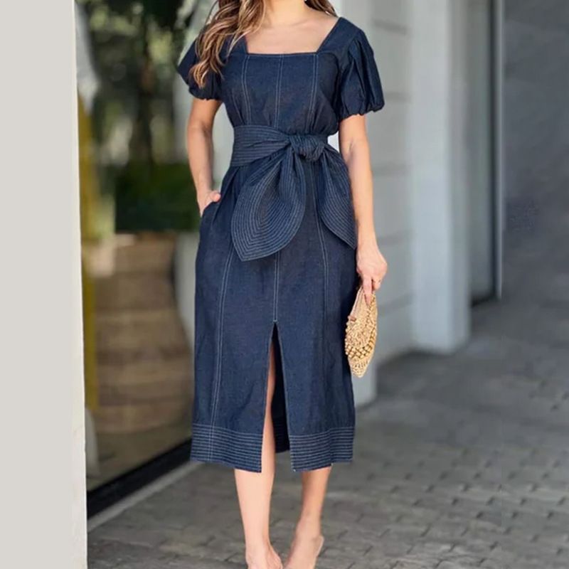 Vêtements Pour Femmes Robe de ville mi-longue avec pompons et patchwork_voghion.com