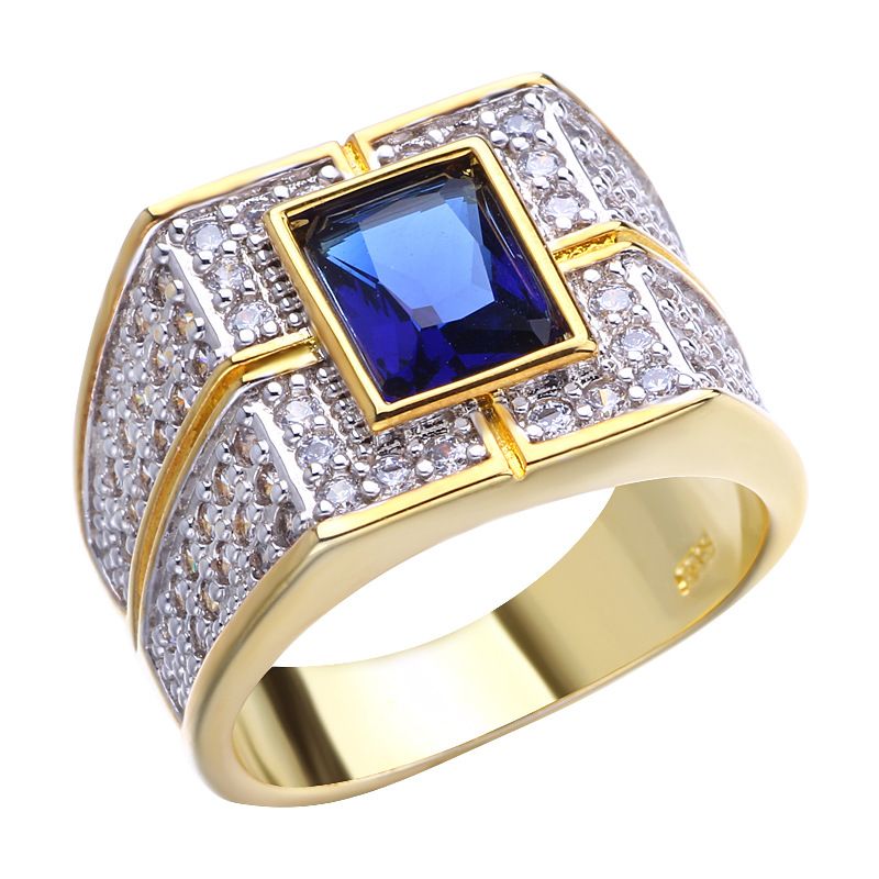 Übertriebener quadratischer Herrenring mit Mikro-Intarsien aus Zirkonia in voller Himmelsstern-Blau-Diamantfarbe für Männer_voghion.com