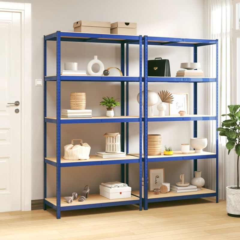 5-Layer Shelves 2 pcs Blue Steel&Engineered Wood_voghion.com
