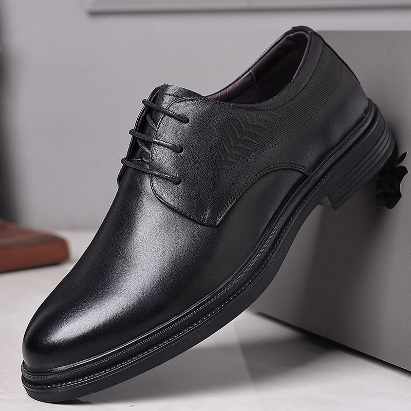 Men's Shoe Top Layer Cowhide Thick Soft Sole Comfortable Round Toe Cuffs Men's Business Casual Leather Shoes_voghion.com
