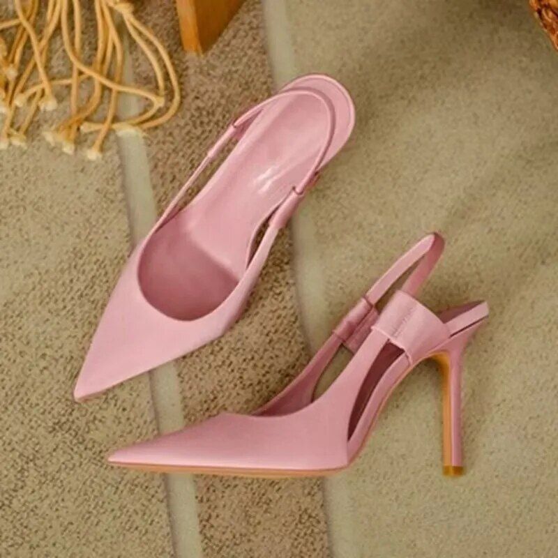2024 Spring New Brand Women Slingback Pointed Toe Slip on Thin High Heel Ladies Elegant Pumps Shoes Drss Sandals_voghion.com
