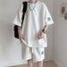 Men's Sports Suit High-End Waffle Texture T-Shirt Shorts Two-Piece Loose Casual Fashion Summer Outfit Trend_voghion.com
