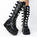 Women's plus-size boots with metal buckle platforms and high boots_voghion.com