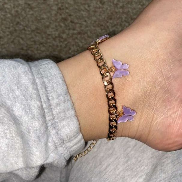 Cavigliera a farfalla in acciaio al titanio di vendita calda, ciondolo in acrilico colorato, cavigliera a farfalla con insetto per le donne_voghion.com