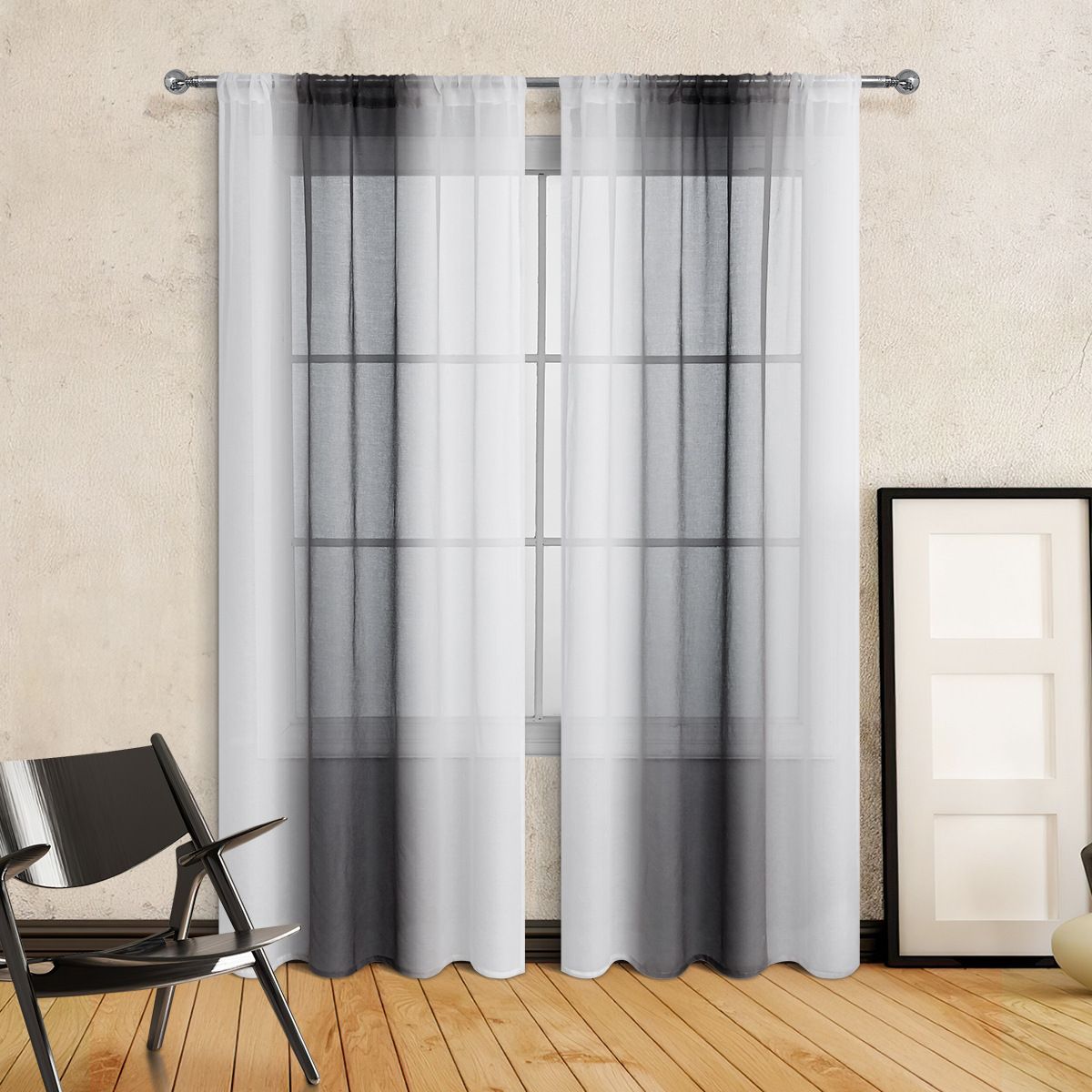 Cortinas semitransparentes con bolsillo para varilla, paneles transparentes que filtran la luz en colores combinados_voghion.com