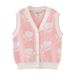 Girls' Floral Jacquard Knit Vest - Soft Cotton Cardigan For Toddlers & Kids (80-140cm) - Pink & Blue_voghion.com
