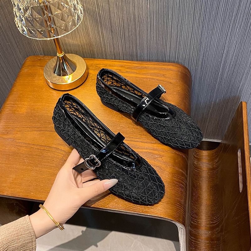 Breathable Mesh Flat Hollow Mary Jane Single Women Ballet Shoes Summer_voghion.com