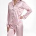 Women's Leopard Print & Pink Striped Viscose Long Sleeve Loungewear Set – Soft Button-Down Top & Long Pants, Comfortable Sleepwear For Home_voghion.com