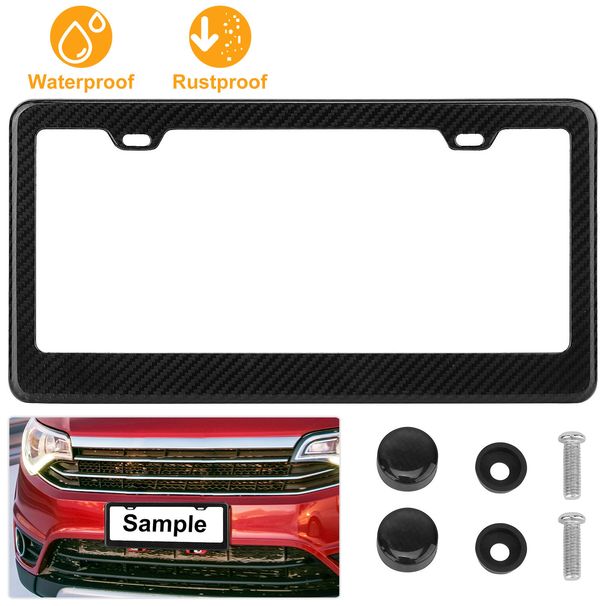 License Plate Frame Rustproof Waterproof Carbon Fiber Black License Plate Frame_voghion.com