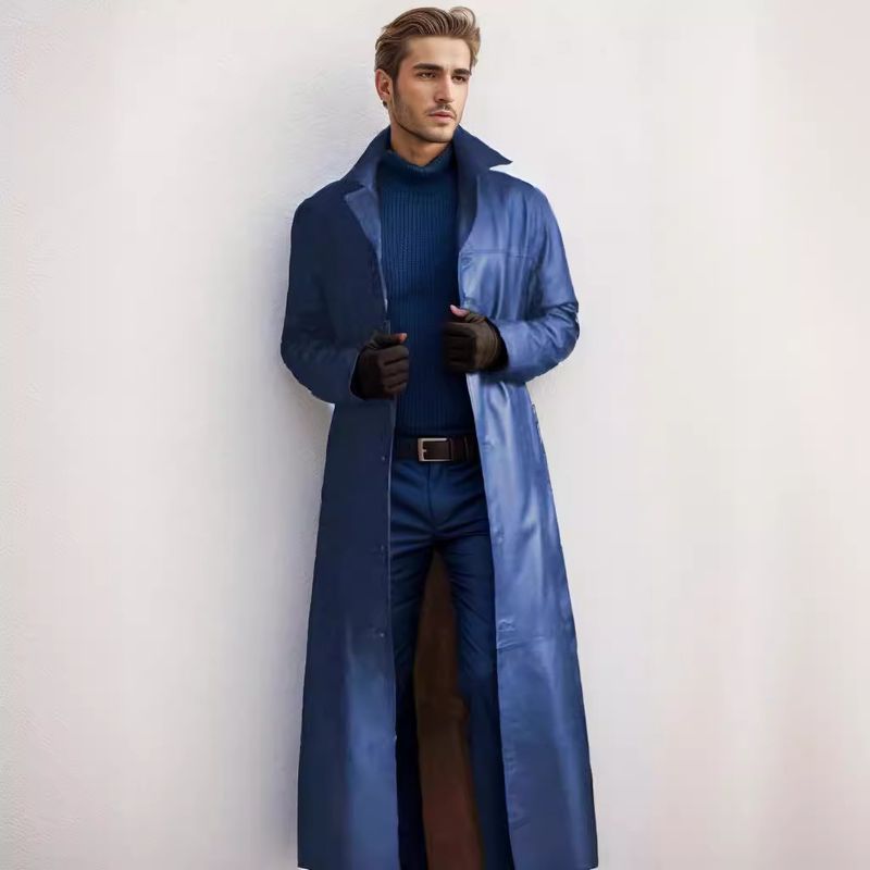 Chaqueta larga de piel sintética para hombre, talla grande - Abrigo con solapa de muesca | Tallas extra grandes: XXL-5XL_voghion.com