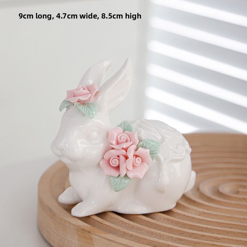 Ceramic Decorative Rabbit Small Ornament Home Cute Creative Living Room Display Cabinet Office Desk Tea Pet Zodiac Craft_voghion.com