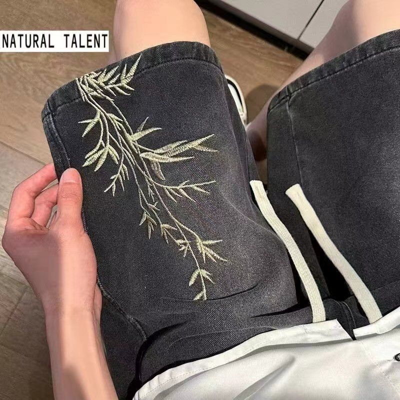 Men's clothing Retro washed denim shorts men's summer thin loose straight wide-leg pants high street fashion five or six points pants_voghion.com