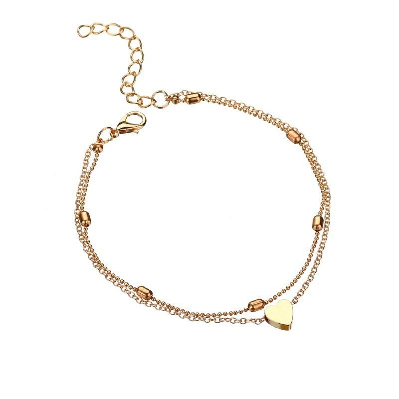 Nuova moda con perline rotonde, gioielli per piedi da donna in lega a forma di cuore multistrato, accessori per cavigliere da spiaggia_voghion.com