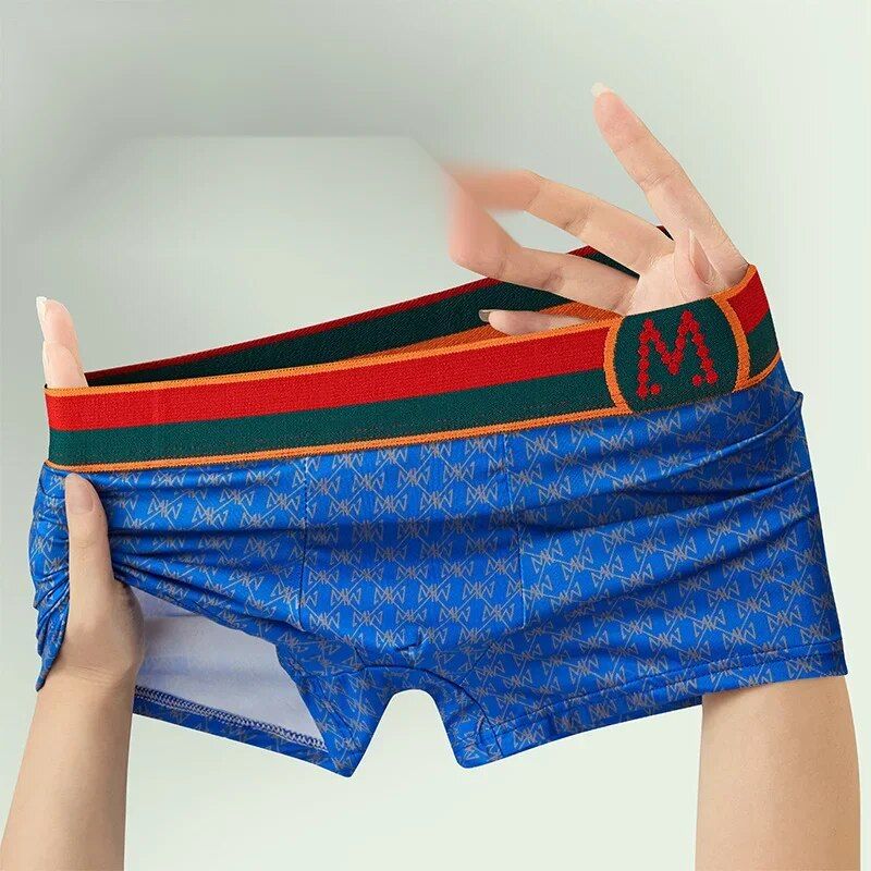 New2024 high-end Luxury Ice Feeling Traceless Underwear Printed Sports Trend Personalized Flat Pants Fashion Brand Men's Four Corner Shorts _voghion.com