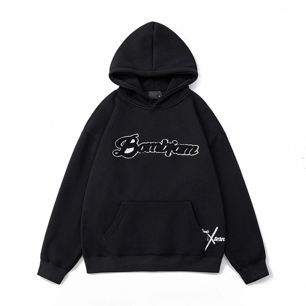 Moletom com capuz pesado – Moletom oversized com tecido atoalhado bordado (unissex, M-XXL, preto/creme)_voghion.com