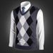 Ärmellose Weste aus Wollmischung mit V-Ausschnitt für Herren – Klassisches Karo- und Camouflage-Muster, schmale Passform, lässige und vielseitige Pullover-Strickweste für den Herbst_voghion.com
