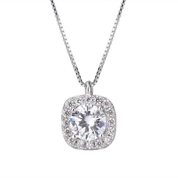 999 Sugar Necklace In Pure Silver For Women, With A Small Diamond Set And Unique Design, Square Bag, Clavicle Chain,_voghion.com