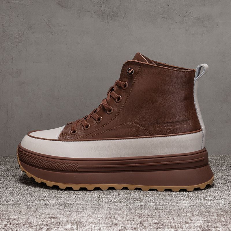 Zapatos de plataforma Martin de cuero genuino para mujer, botas cortas adelgazantes versátiles de nuevo estilo_voghion.com