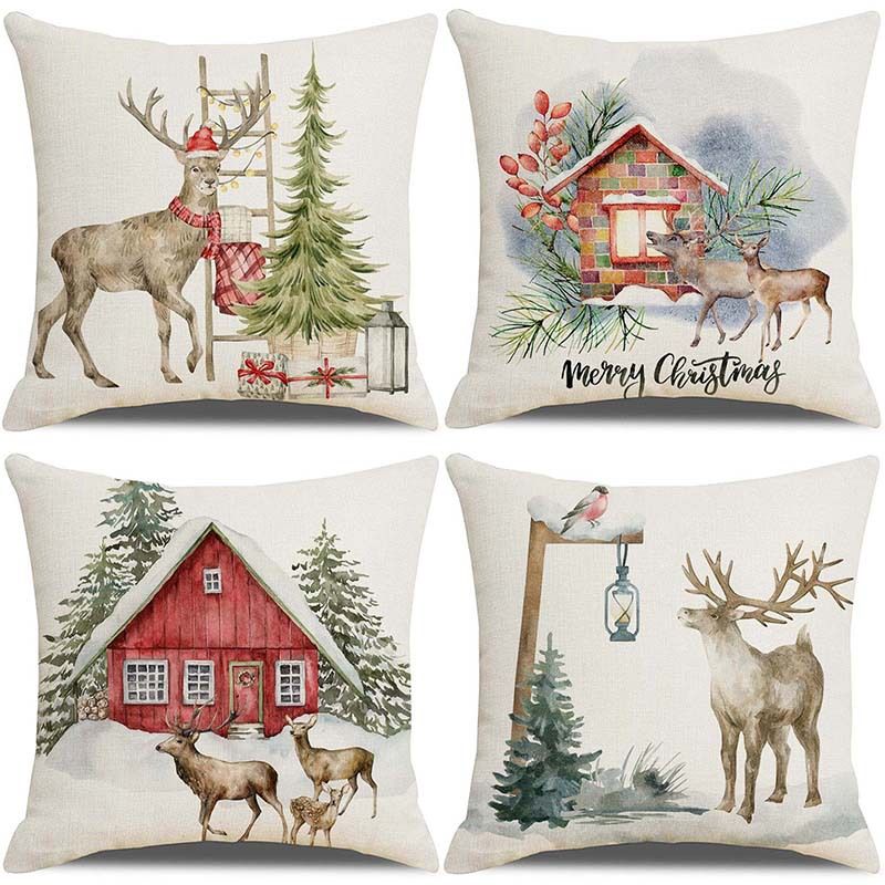 Ensemble de housses de coussin décoratives de Noël, 45 x 45 cm, en polyester doux, pour canapé, lit, décoration de fête_voghion.com
