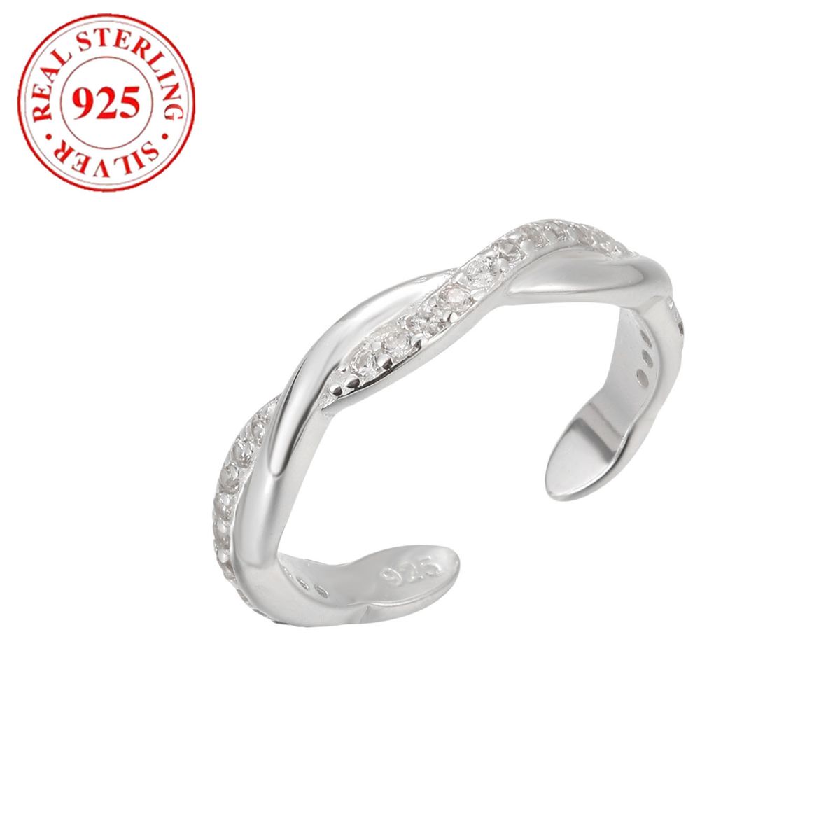 Anello da donna con punta aperta, in argento puro e diamanti, con croce a forma di onda, per le vacanze al mare_voghion.com