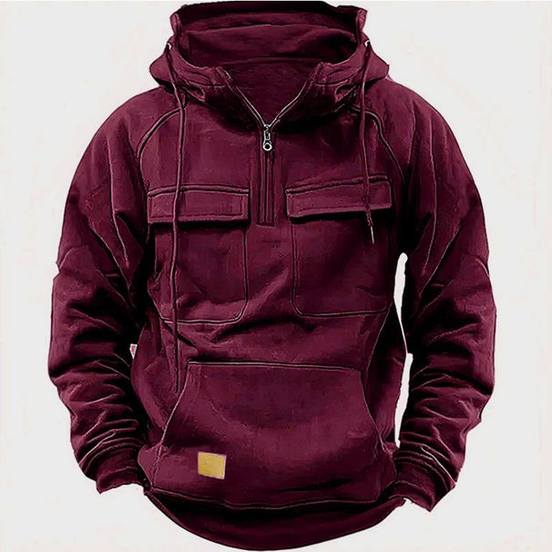 Men's Hooded Fleece Sweatshirt - Casual Streetwear With Contrast Stitching, Relaxed Fit For Autumn & Winter_voghion.com