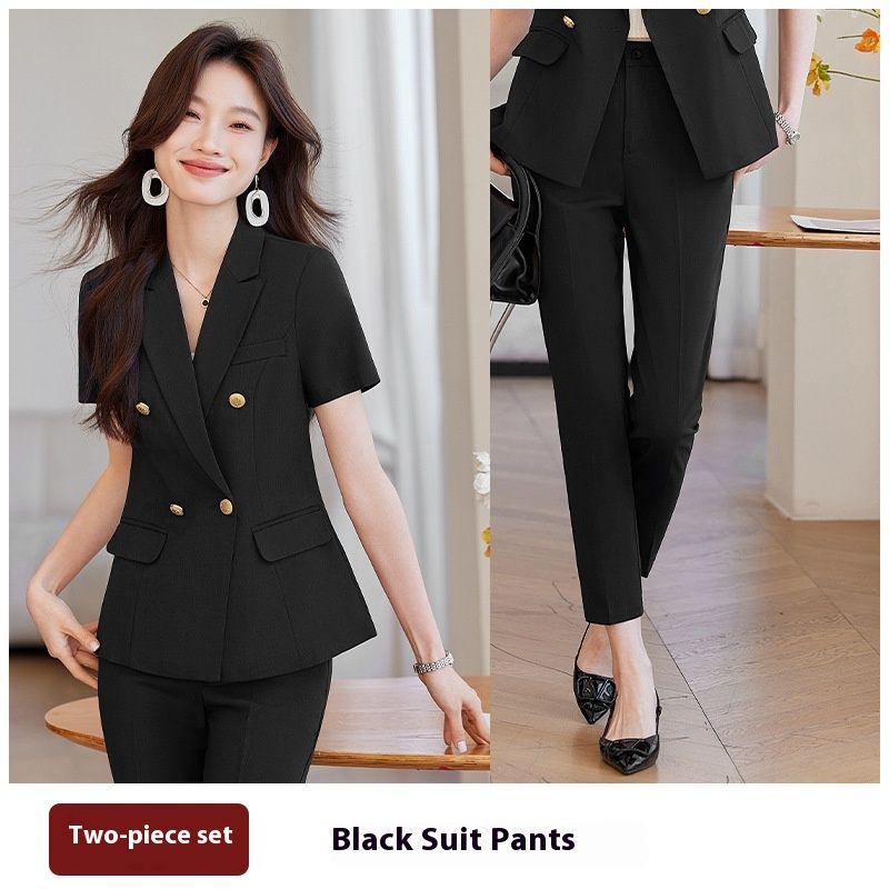 Grå kortermet profesjonsdress dame sommer ny stil hotell resepsjon leder gullbutikk smykkebutikk_voghion.com