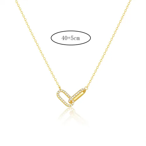 Damenschmuck 14 Karat Echtgold Galvanisierte Kupfer Zirkonia Pin Damenhalskette Vielseitiger süßer Büroklammeranhänger_voghion.com